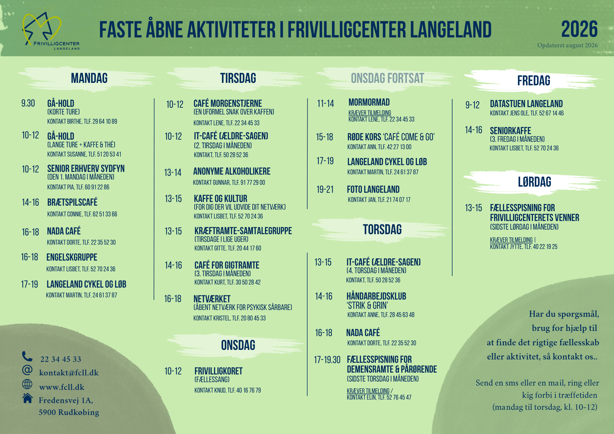  Faste åbne aktiviteter i Frivilligcenteret